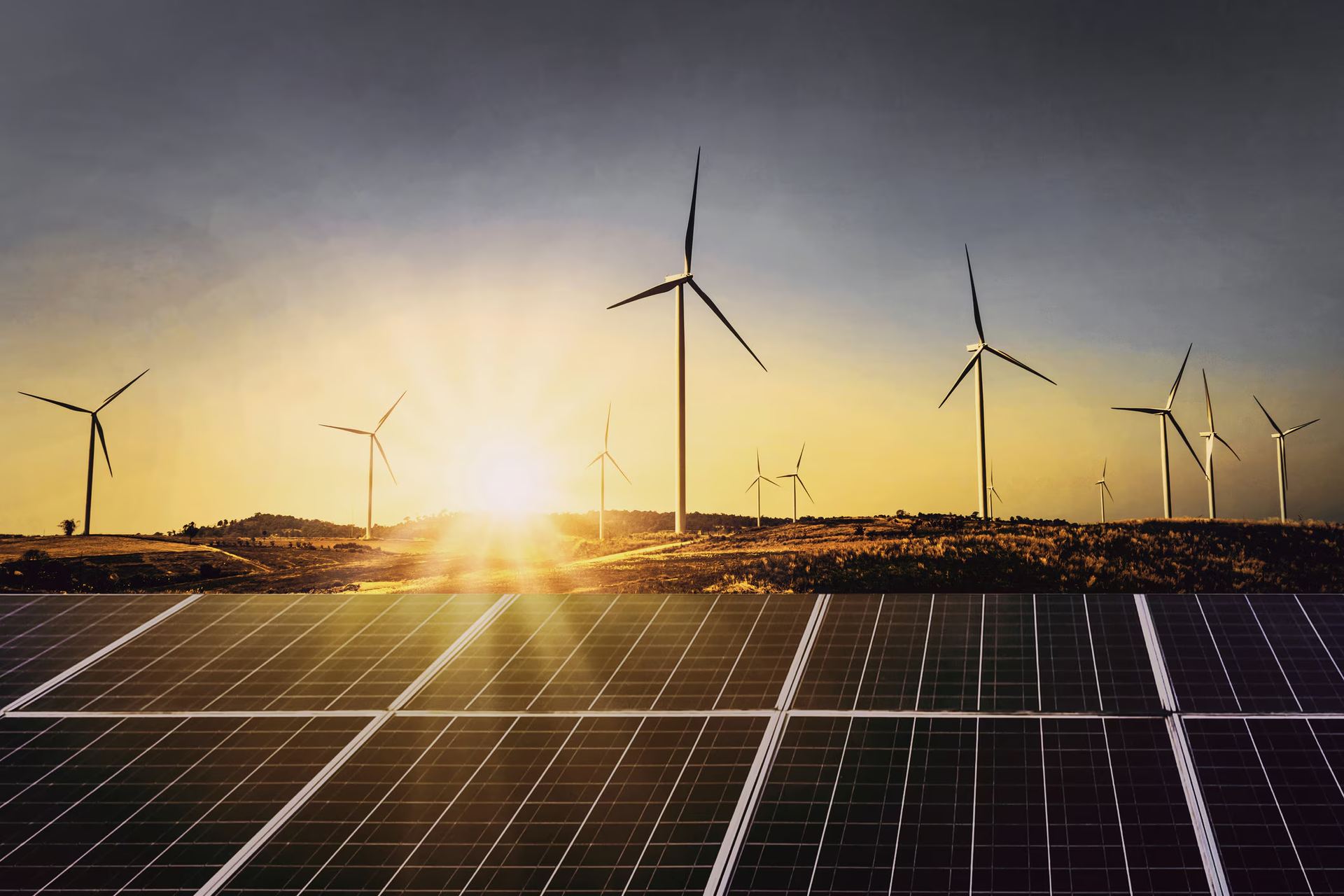 Co-located solar and wind hybrid generation site at twilight